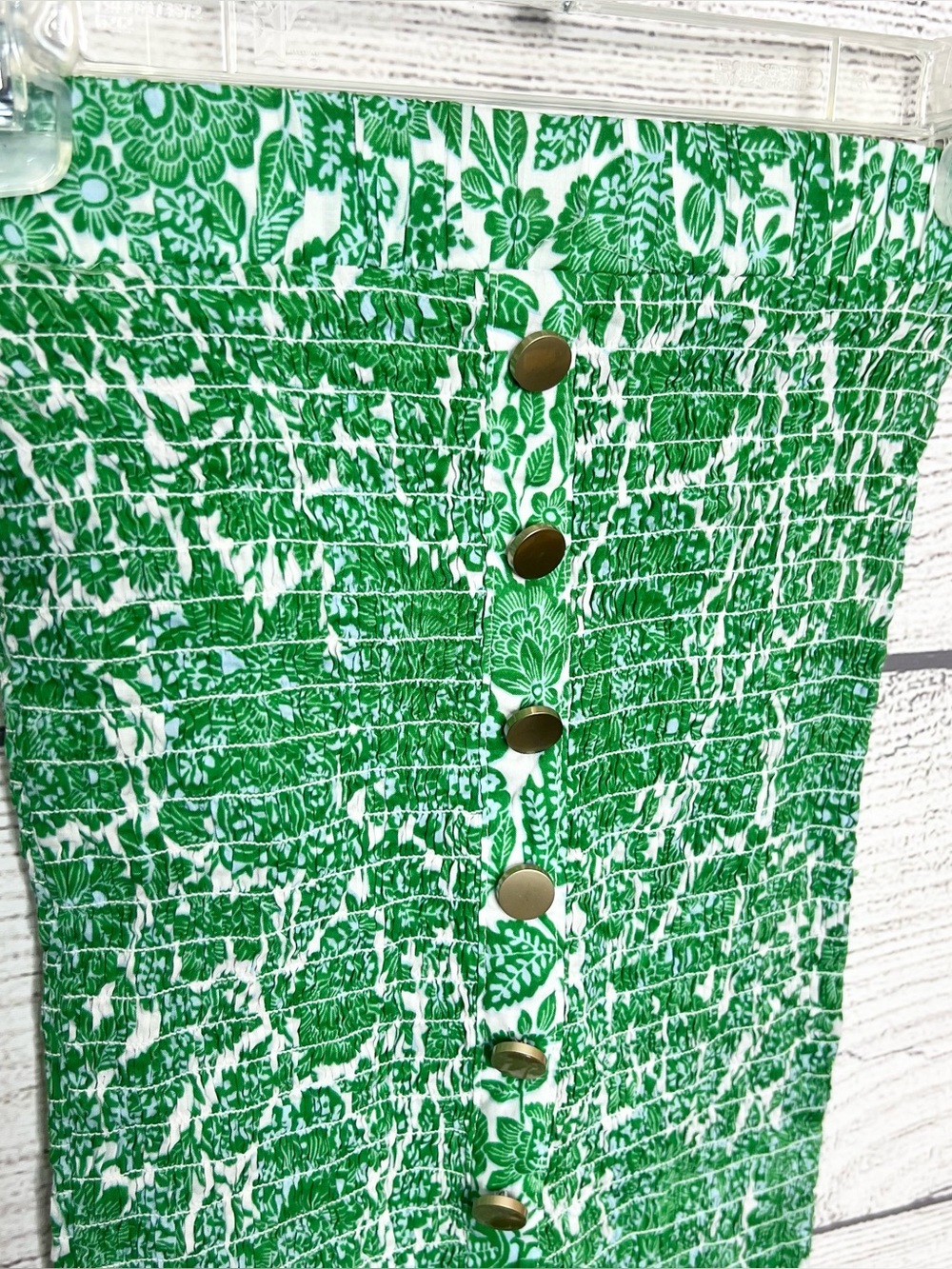 Olivaceous Green & White Floral Smocked Crop Top & Midi Skirt Set Size Small - Picture 4 of 16